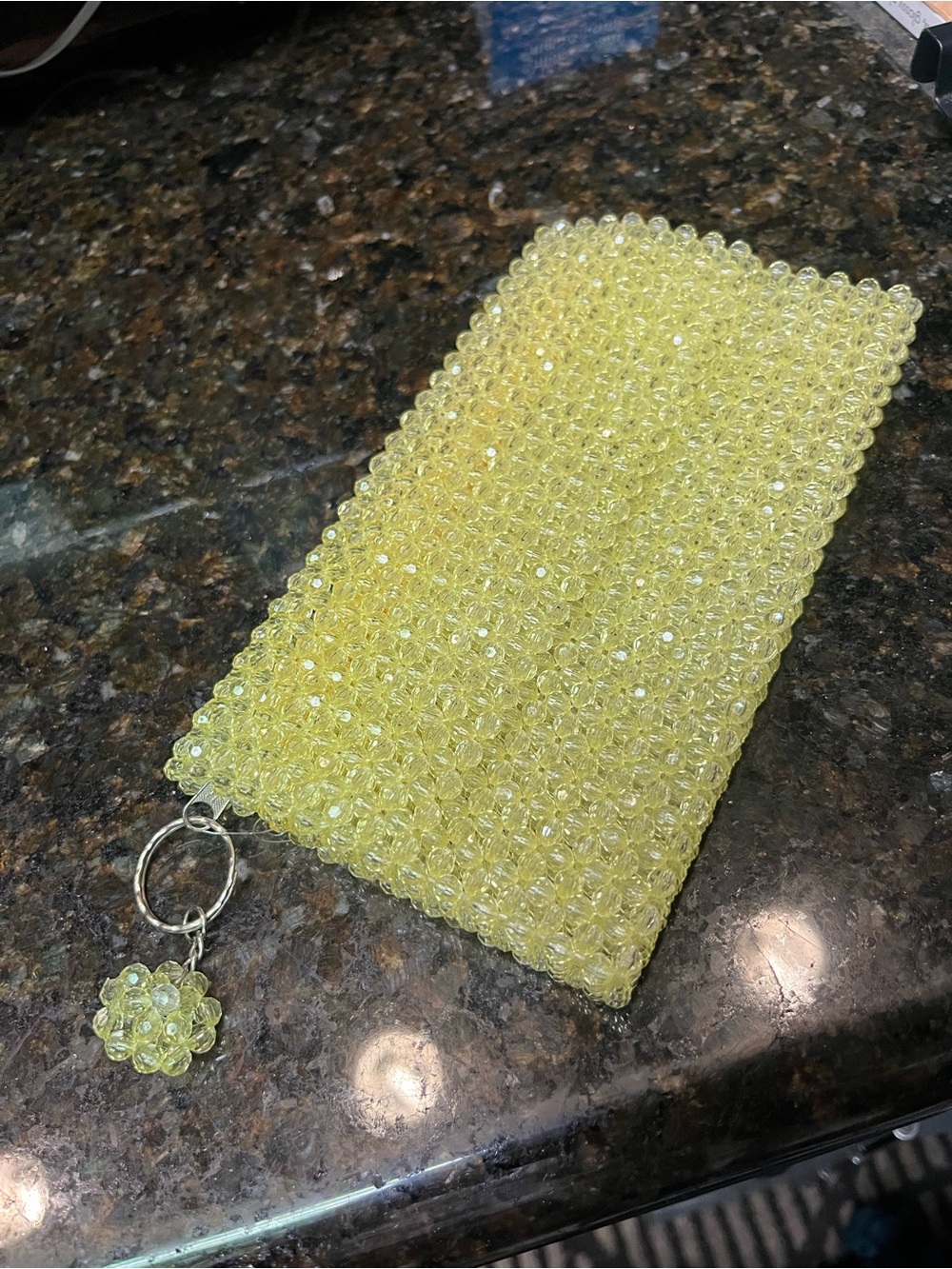 Beaded Yellow Wristlet Clutch with Charm